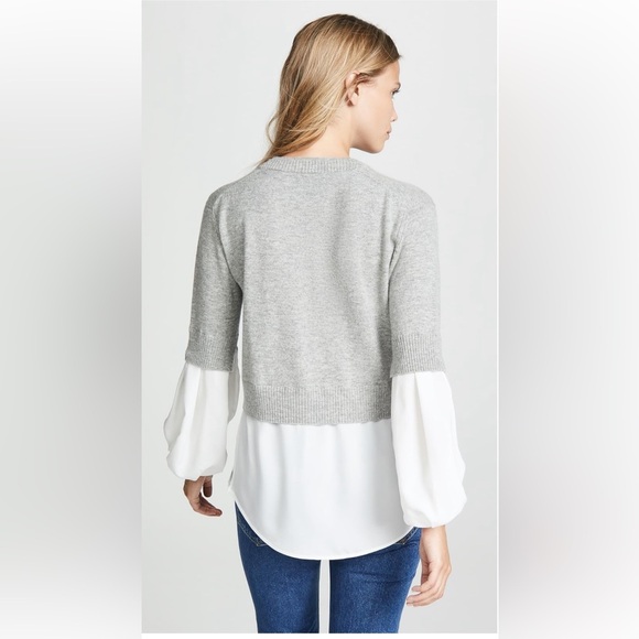 BROCHU WALKER Ebele Layered Crew Sweater In Sterling With White Shirting - Picture 2 of 12